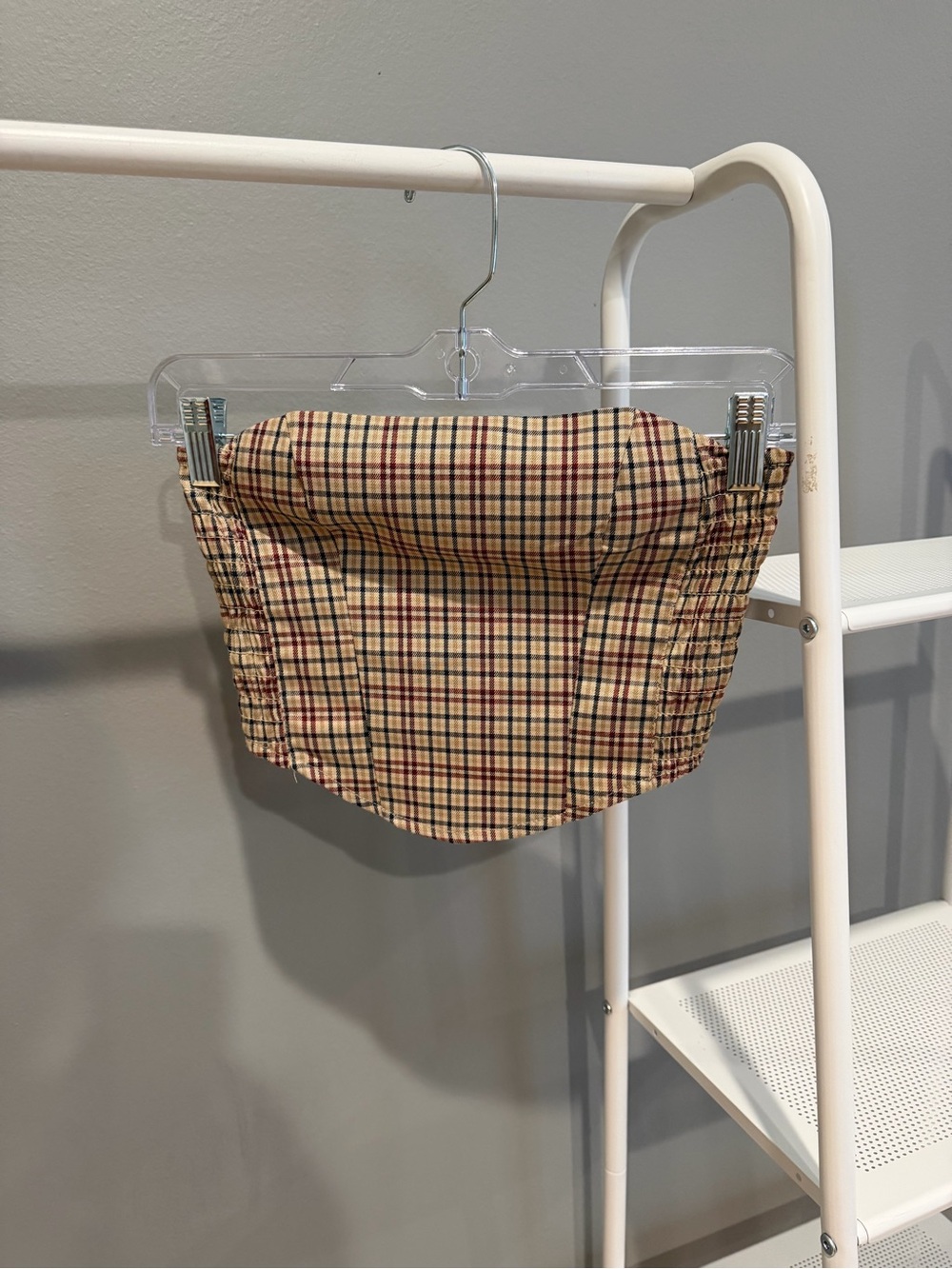 Plaid Strapless Crop Top - Beige Plaid